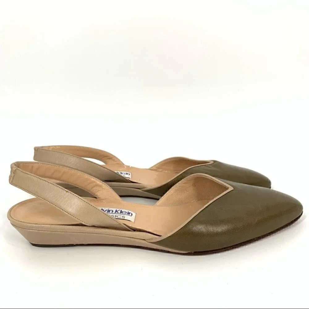 New Calvin Klein Classics heel 8 N olive green  Tan Italian leather vintage 80s